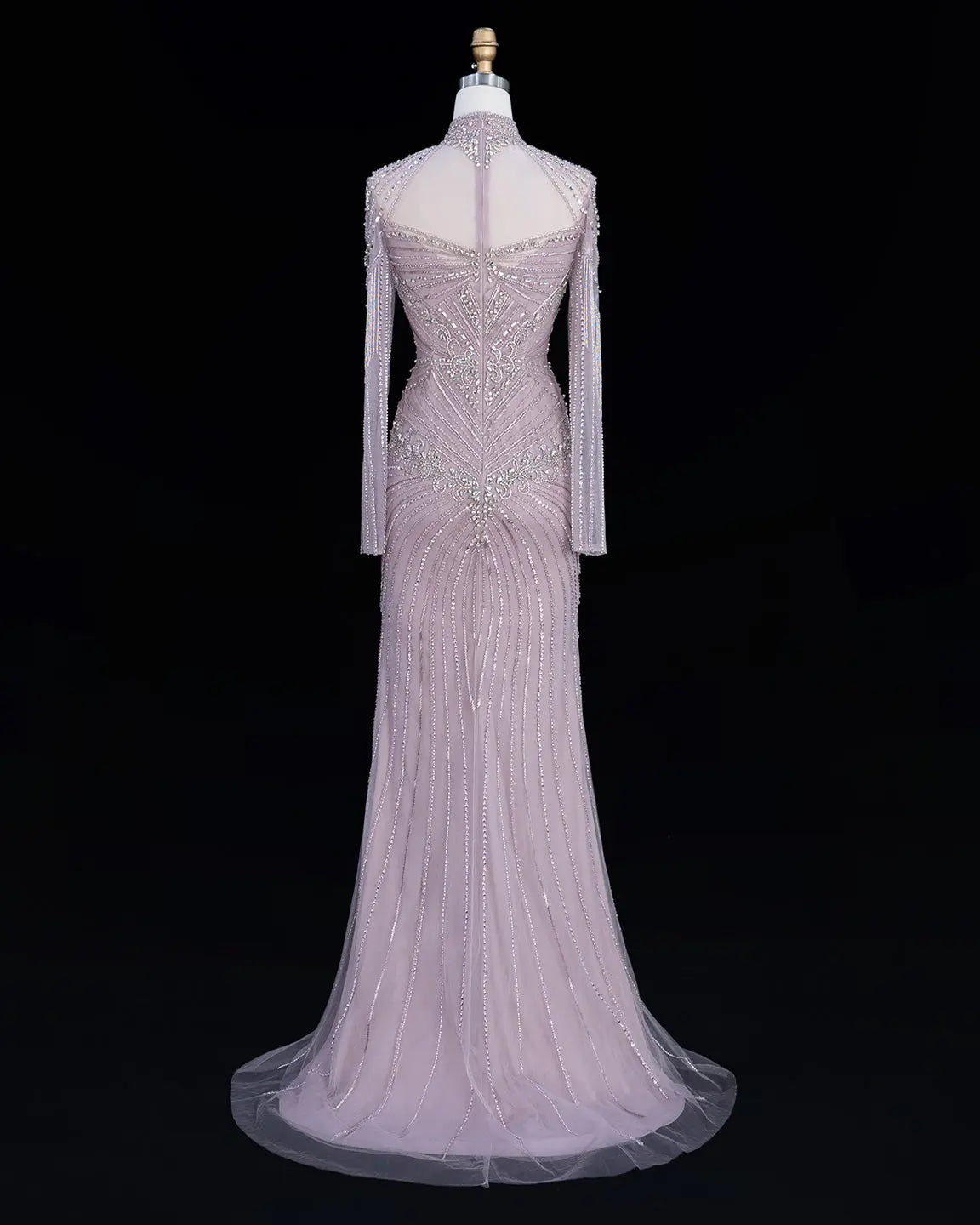 Lilac Beaded Long Sleeve Evening Gown SS171-7