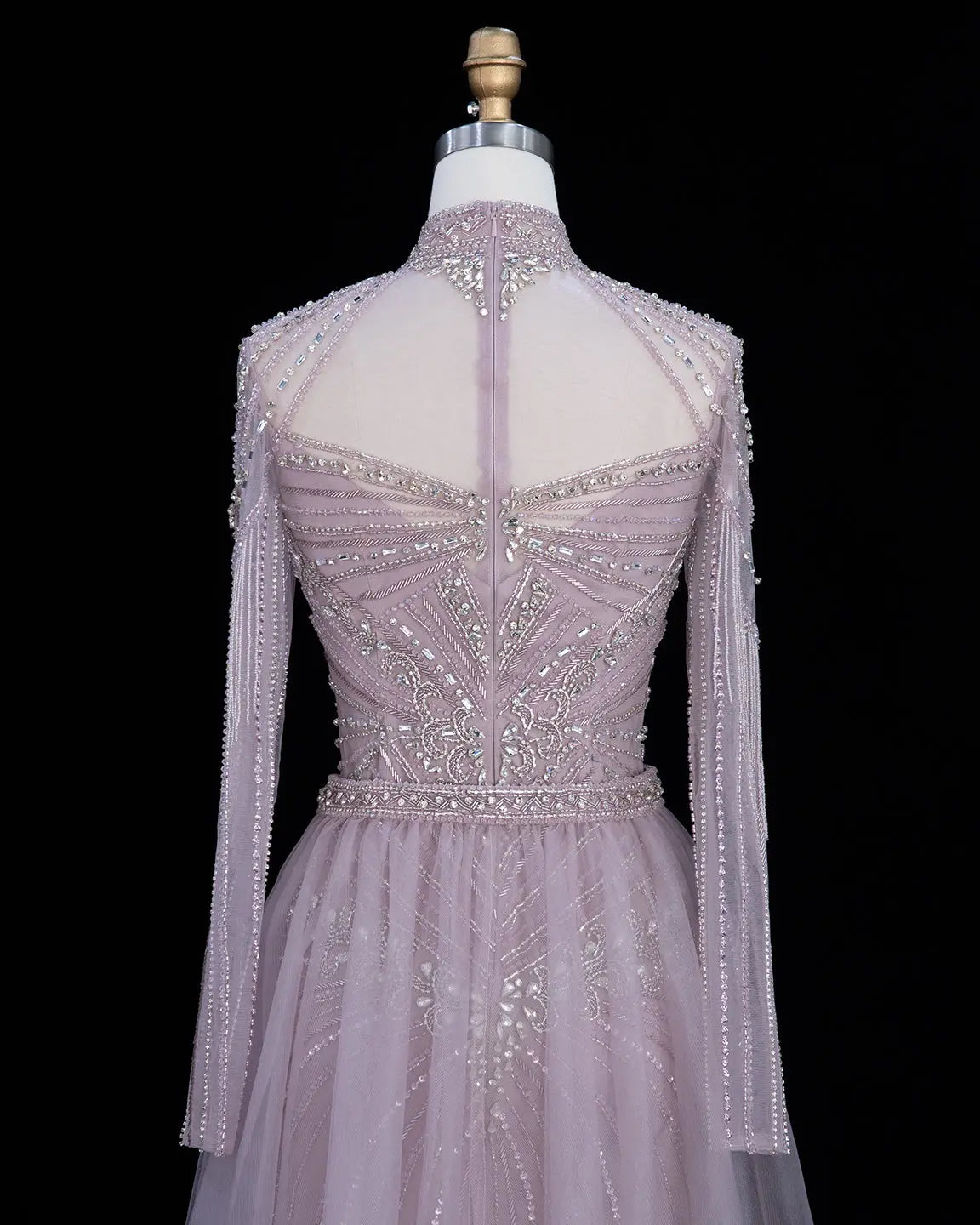 Lilac Beaded Long Sleeve Evening Gown SS171-8