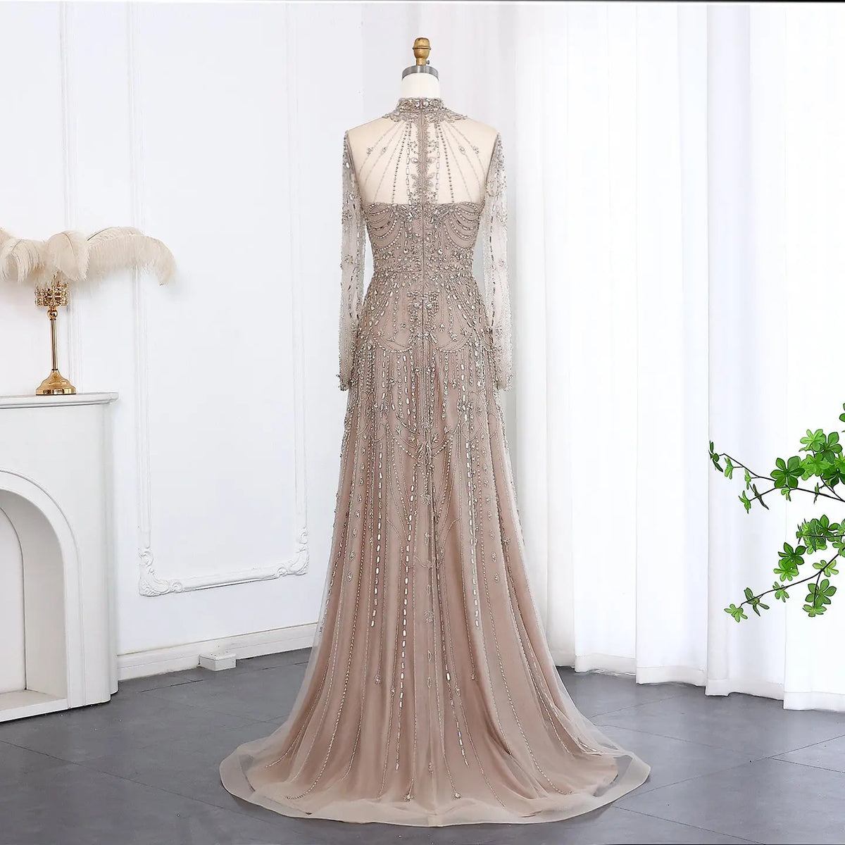 Luxury Blue Long Sleeves High Neck Evening Dress SS587 Luxury Blue Long Sleeves High Neck Evening Dress SS587