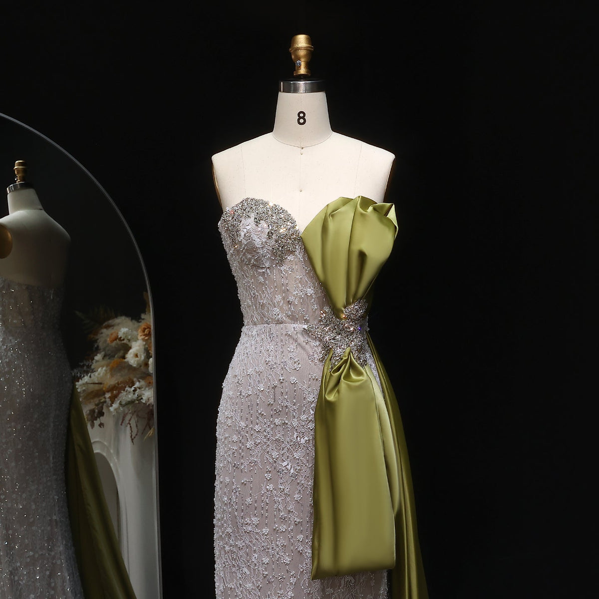 Luxury Crystal Beige Evening Dresses with Overskirt SS617