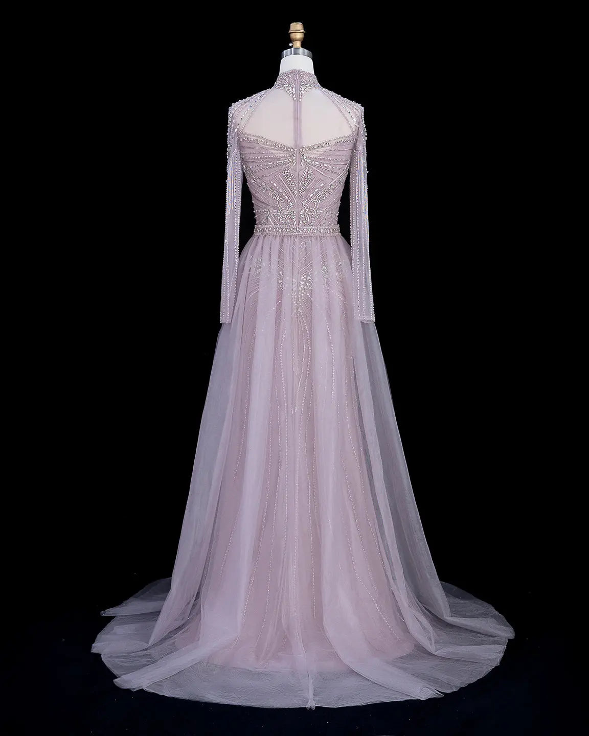 Lilac Beaded Long Sleeve Evening Gown SS171-9