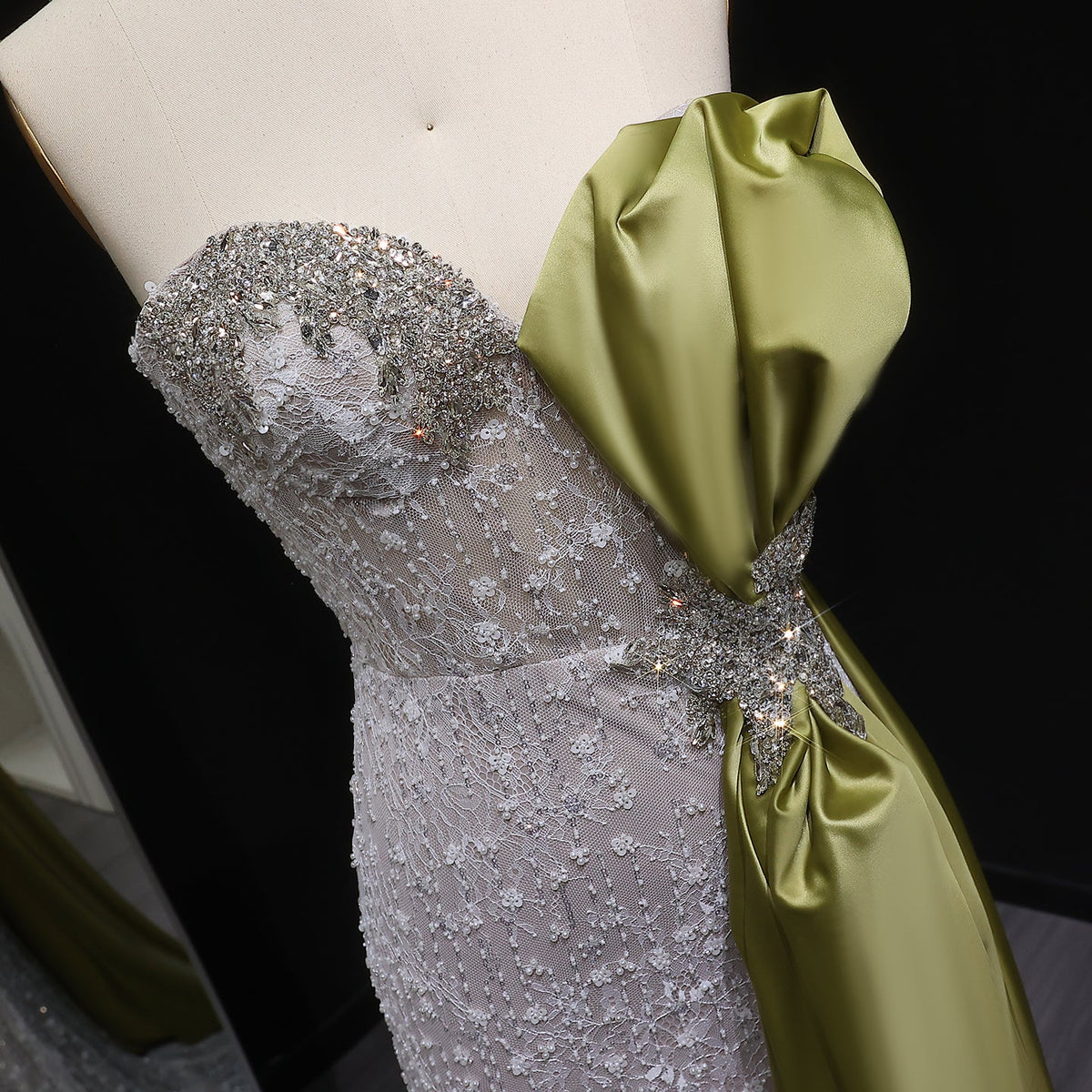 Luxury Crystal Beige Evening Dresses with Overskirt SS617