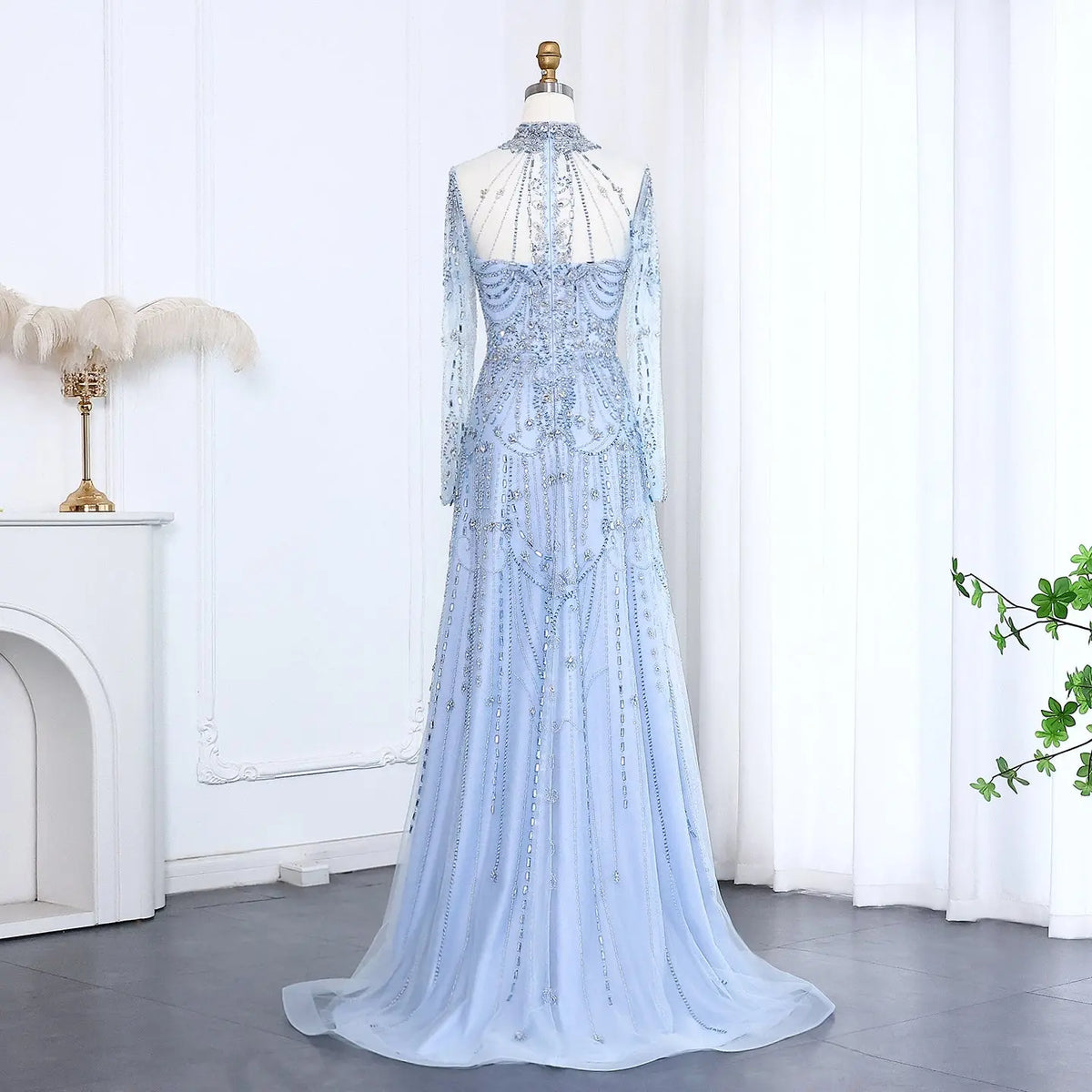 Luxury Blue Long Sleeves High Neck Evening Dress SS587 Luxury Blue Long Sleeves High Neck Evening Dress SS587