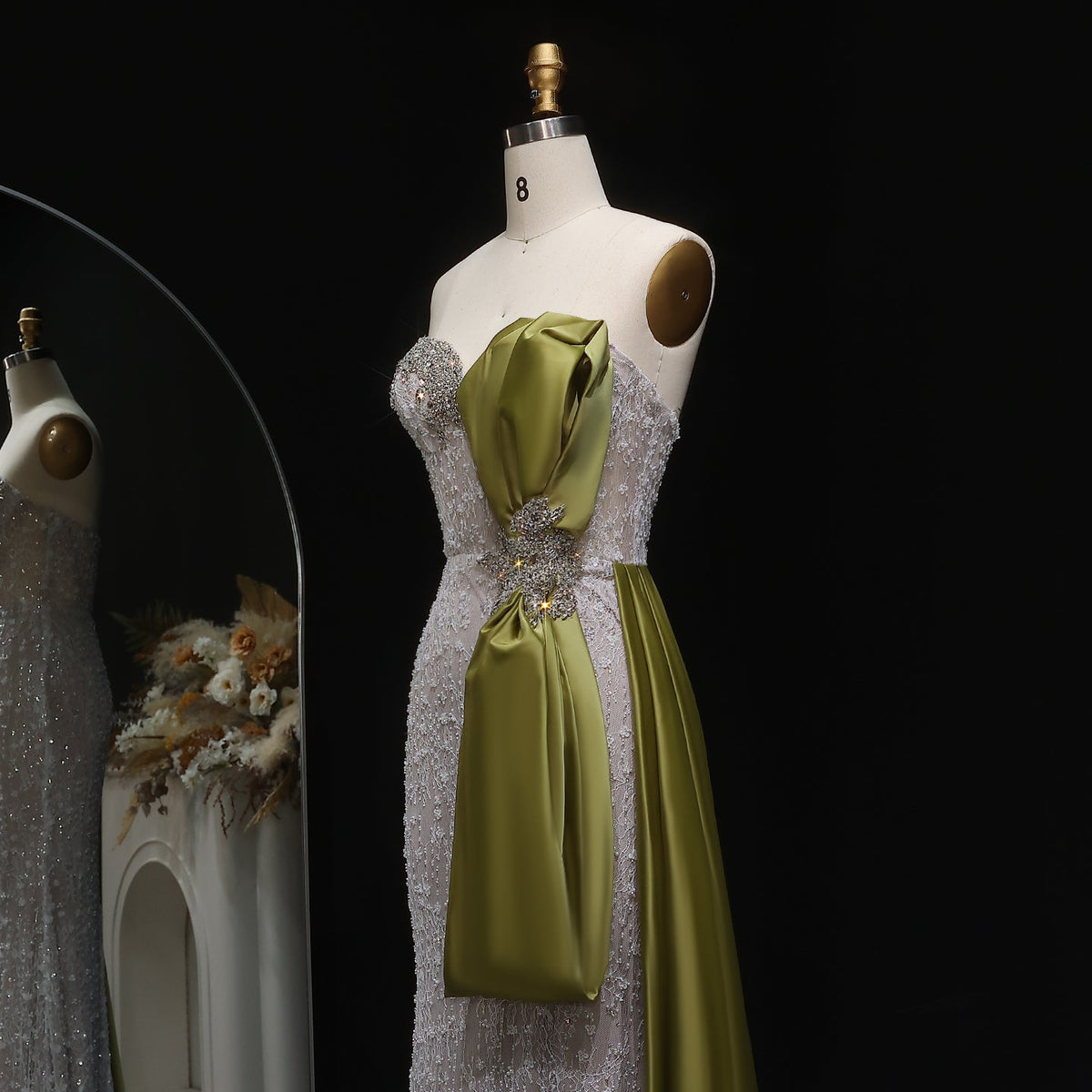 Luxury Crystal Beige Evening Dresses with Overskirt SS617