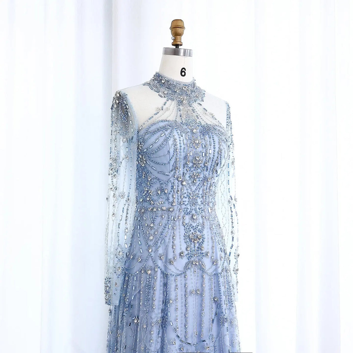 Luxury Blue Long Sleeves High Neck Evening Dress SS587 Luxury Blue Long Sleeves High Neck Evening Dress SS587