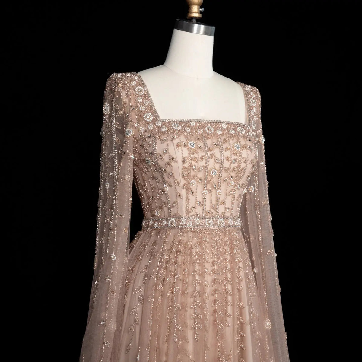rose gold formal dress with sleeves Sequin Off-shoulder Sleeved Prom wrap long dance dresses with sequins and plus Luxury Square Neck Evening Dress