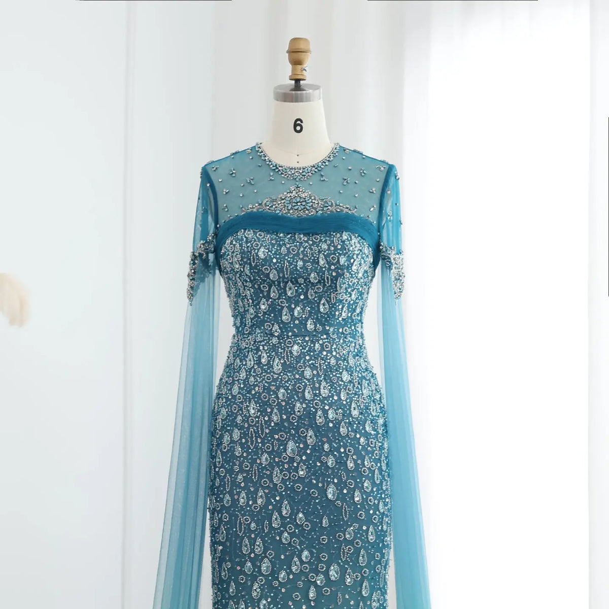 turquoise lace dress with sleeves Nox Anabel D1269 Size 6 Turquoise Sequin Mermaid Long Sleeve Prom Dress Feather Corset Formal Gown