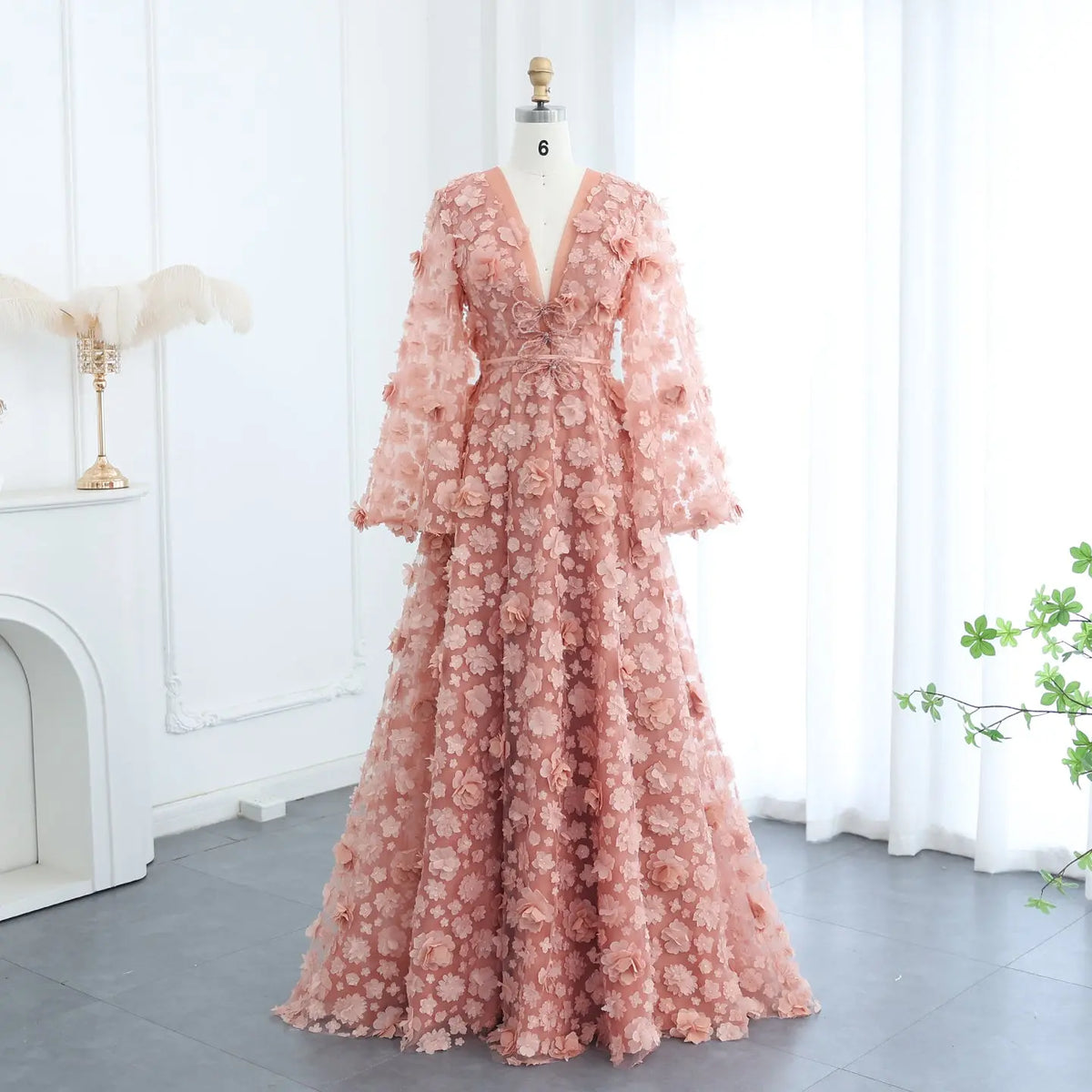 Arabic Peach-Pink 3D Flowers Long Sleeves Evening Dresses SS295 - SHARONSAID Arabic Peach-Pink 3D Flowers Long Sleeves Evening Dresses SS295 - SHARONSAID