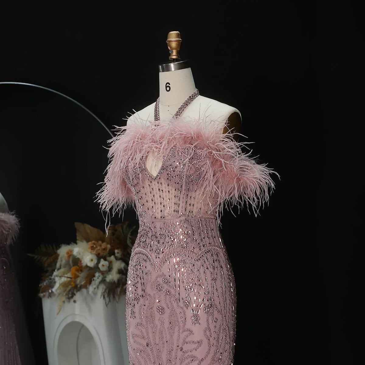 pink dress fluffy trim Absolutely Adored Lace Feather Trim Mini Dress - Pink