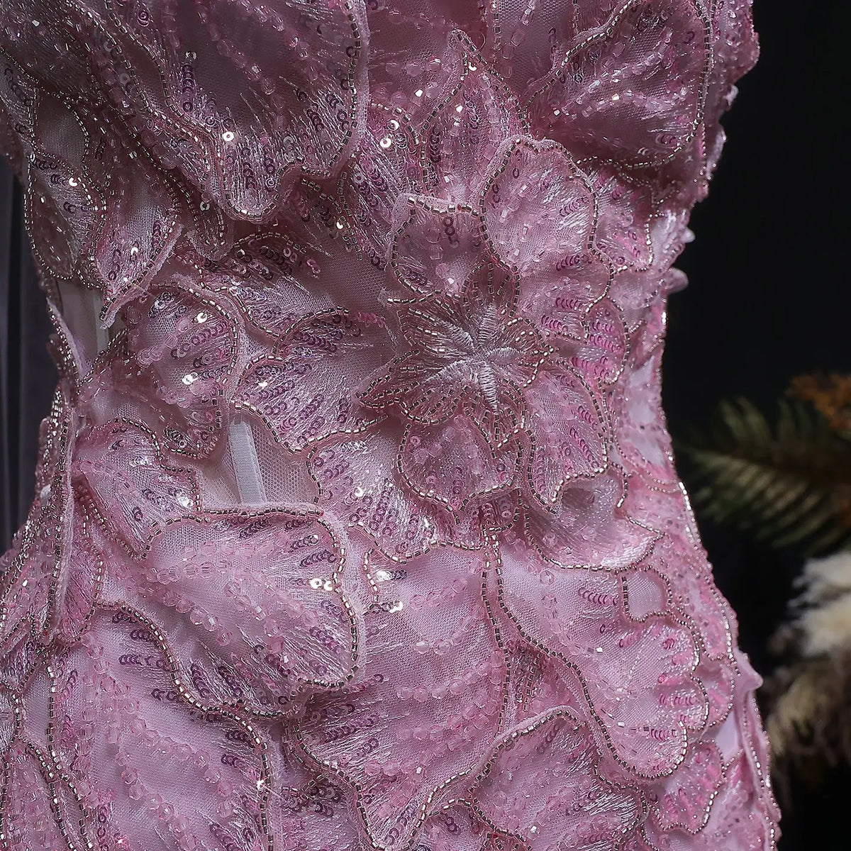 Luxury Pink 3D Floral Strapless Tulle Cape Evening Dress with Scarf SS239 