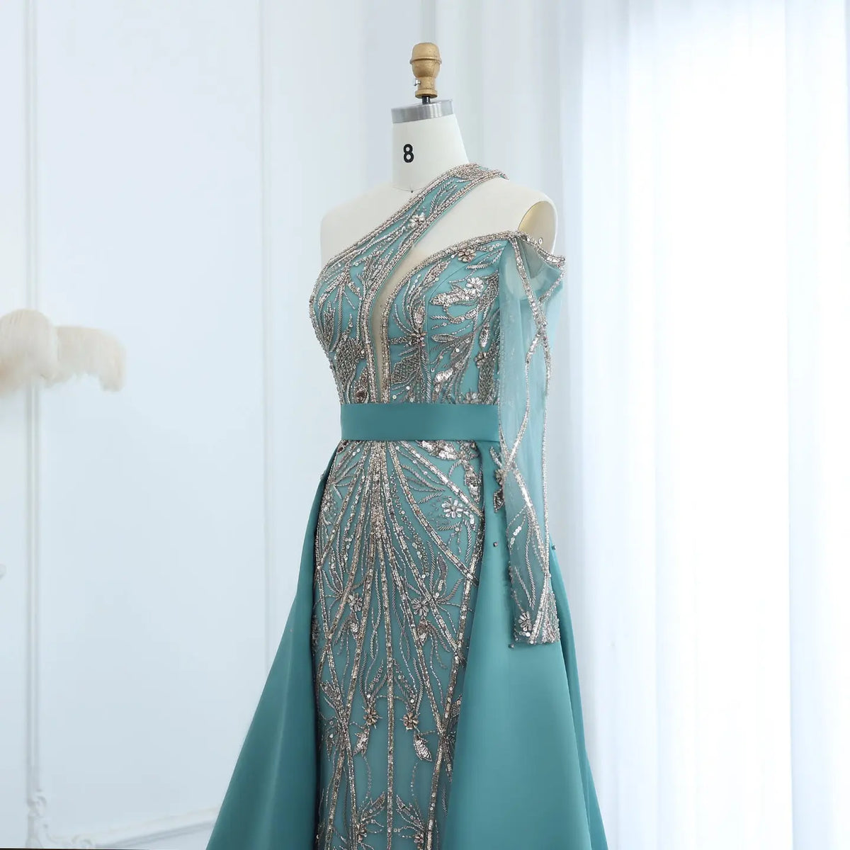 Luxury Turquoise One-Shoulder Evening Dress with Overskirt SS307 
