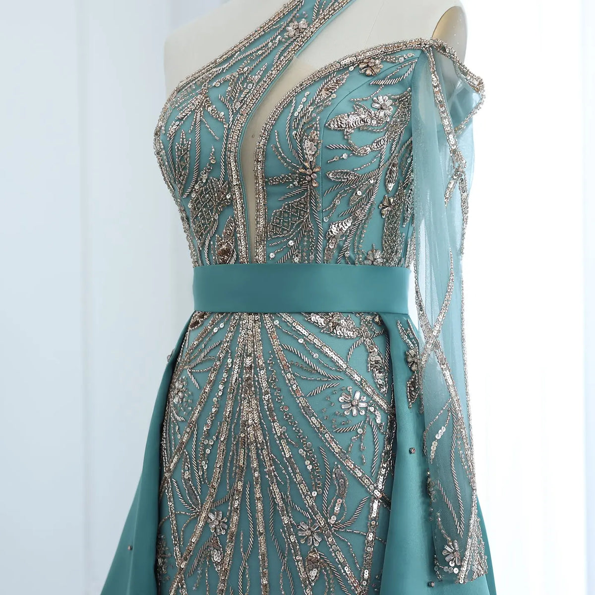 Luxury Turquoise One-Shoulder Evening Dress with Overskirt SS307 