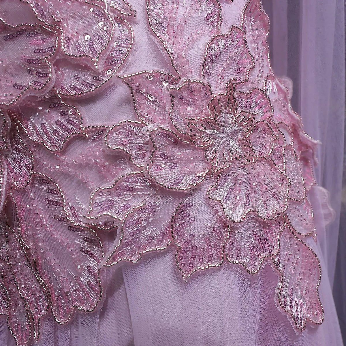 Luxury Pink 3D Floral Strapless Tulle Cape Evening Dress with Scarf SS239 