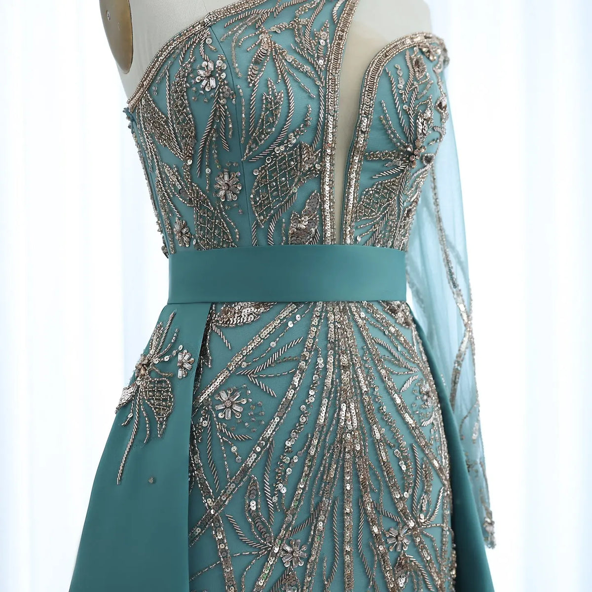 Luxury Turquoise One-Shoulder Evening Dress with Overskirt SS307 