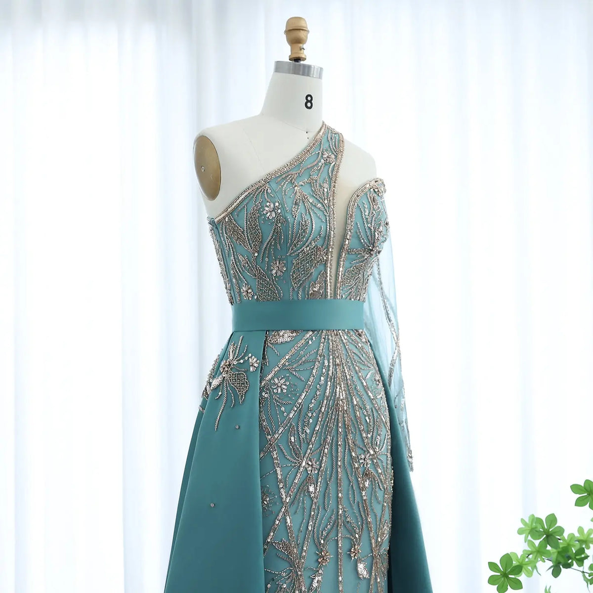 Luxury Turquoise One-Shoulder Evening Dress with Overskirt SS307 