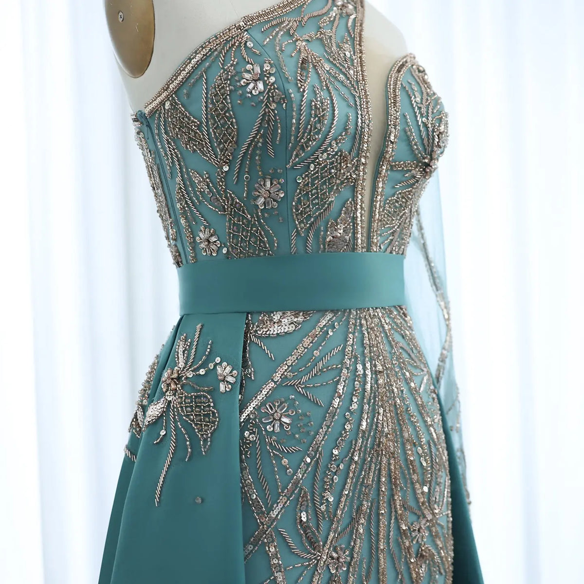 Luxury Turquoise One-Shoulder Evening Dress with Overskirt SS307 