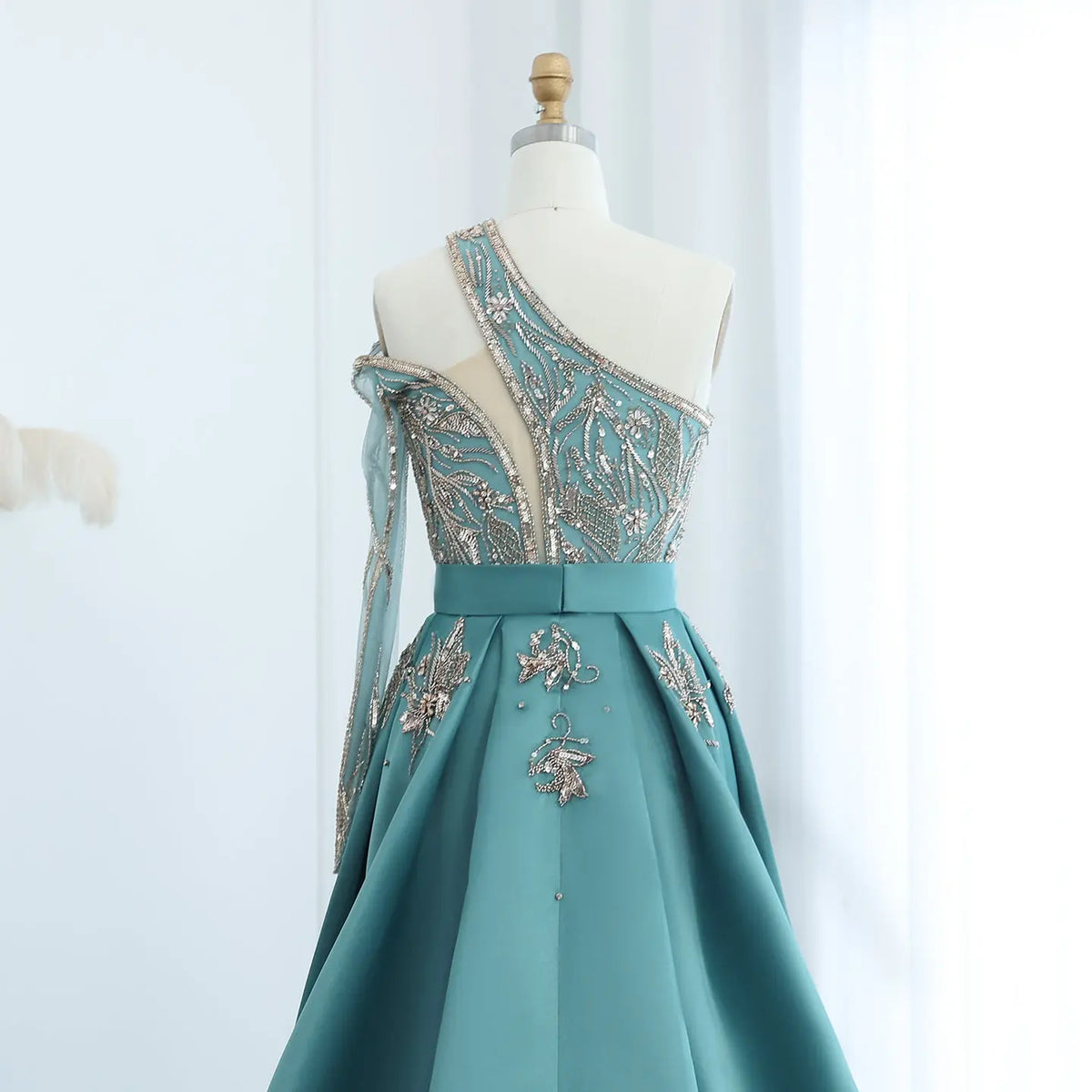 Luxury Turquoise One-Shoulder Evening Dress with Overskirt SS307 