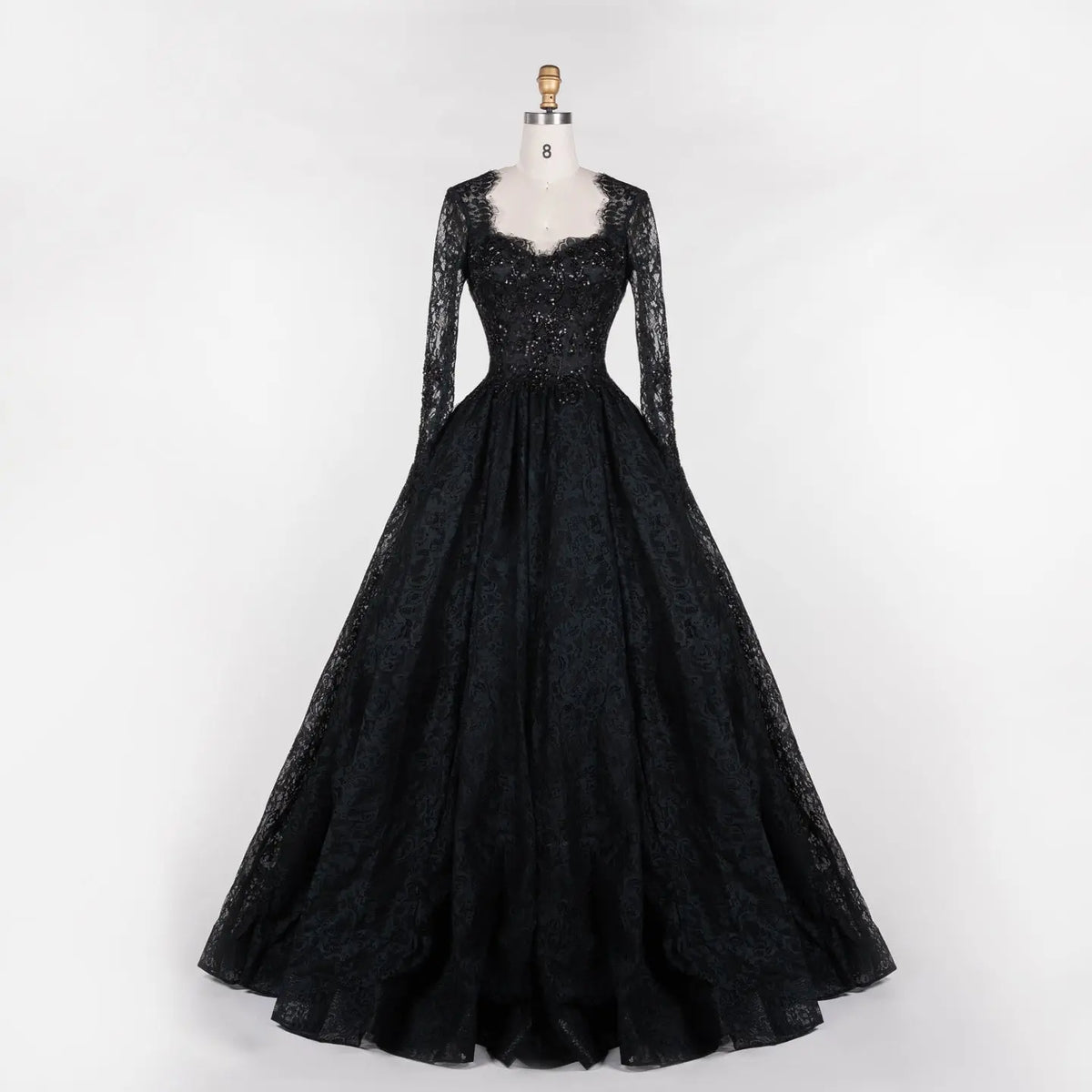 Black Gothic Beaded Lace Ball Gown Dress SW557