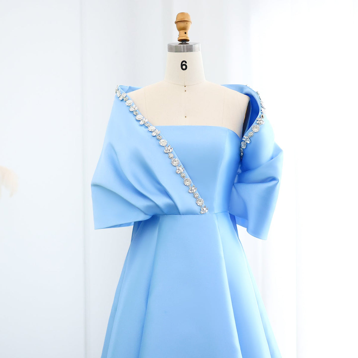 Luxury Crystal Green Evening Dress with Cap and Overskirt SS577