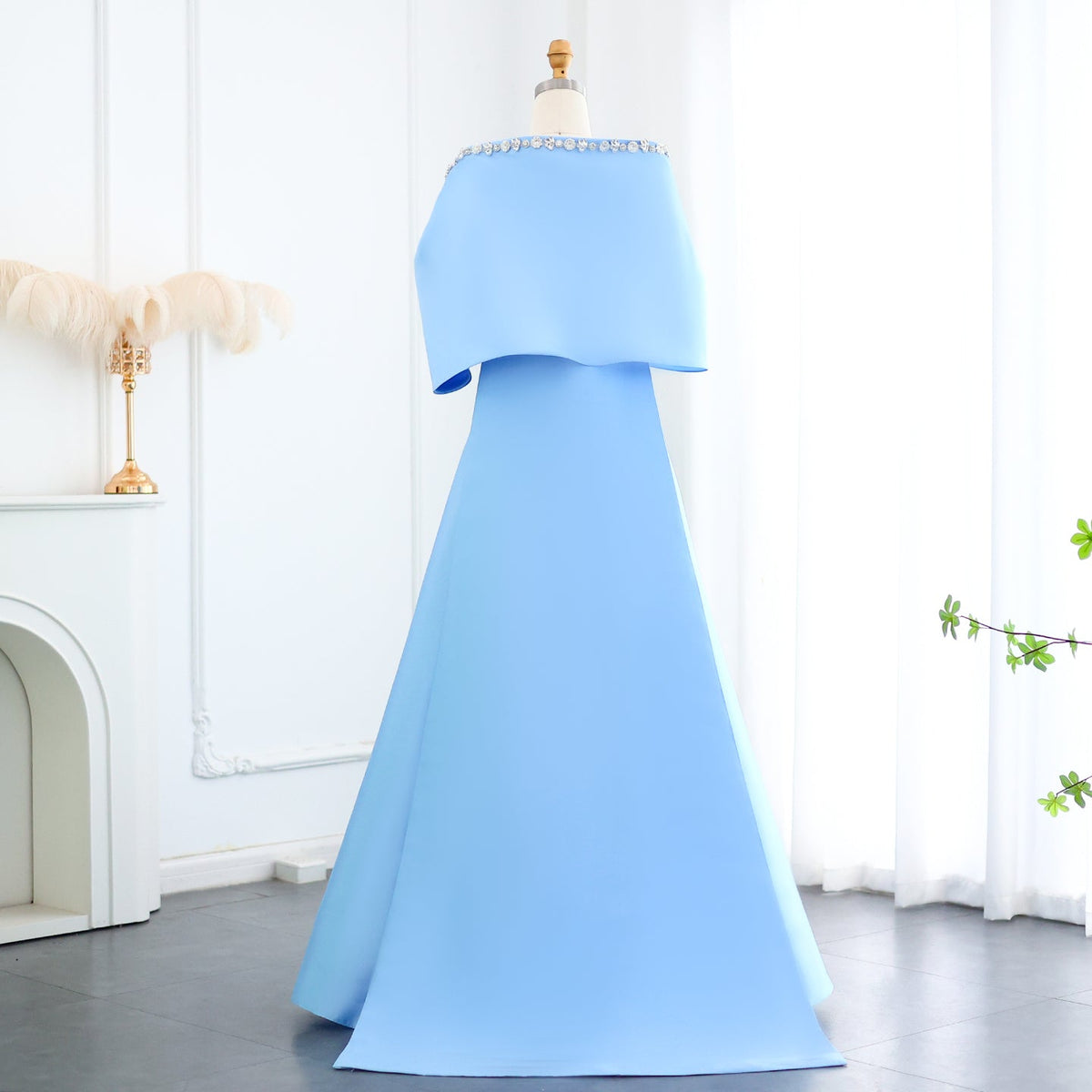 Luxury Crystal Green Evening Dress with Cap and Overskirt SS577