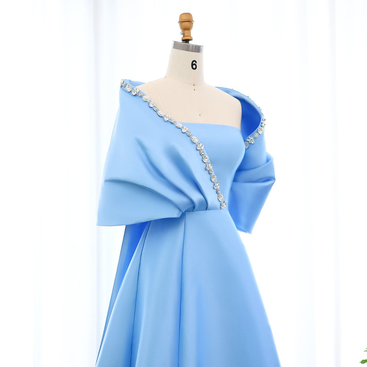 Luxury Crystal Green Evening Dress with Cap and Overskirt SS577