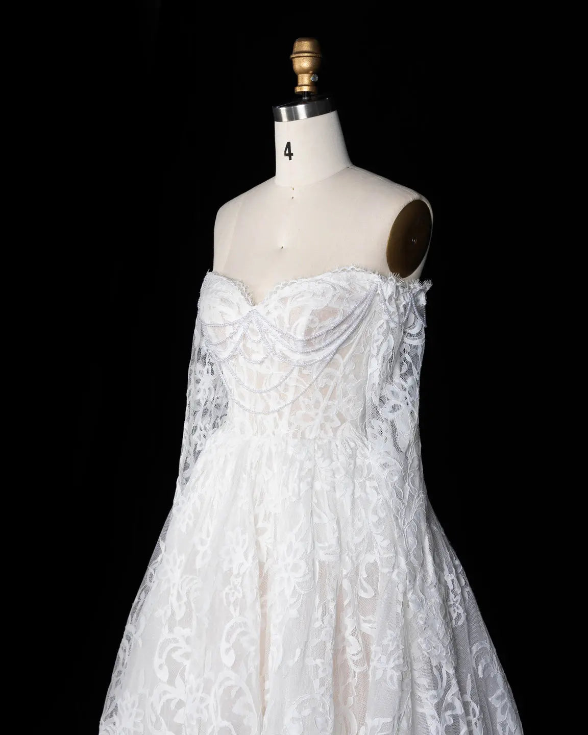 White Lace Long Sleeve A Line Wedding Dress-5