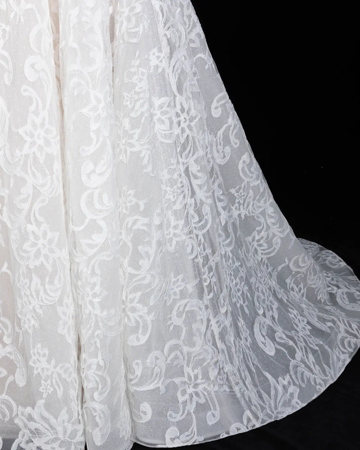 White Lace Long Sleeve A Line Wedding Dress-6