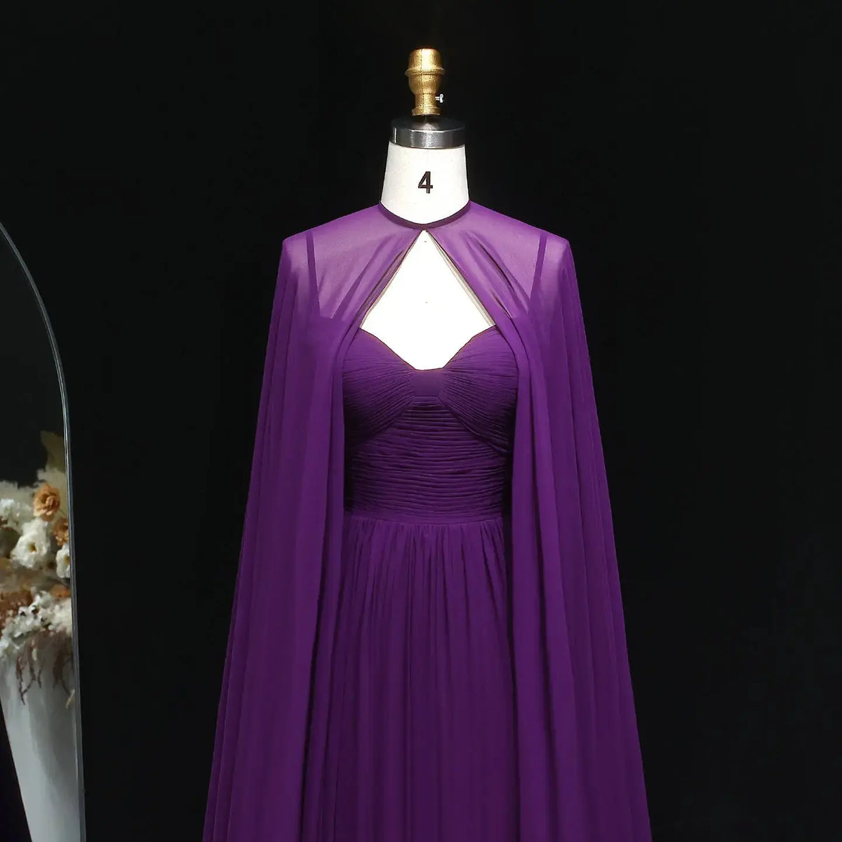Elegant Purple Chiffon Evening Dress with Cape SF002 Elegant Purple Chiffon Evening Dress with Cape SF002