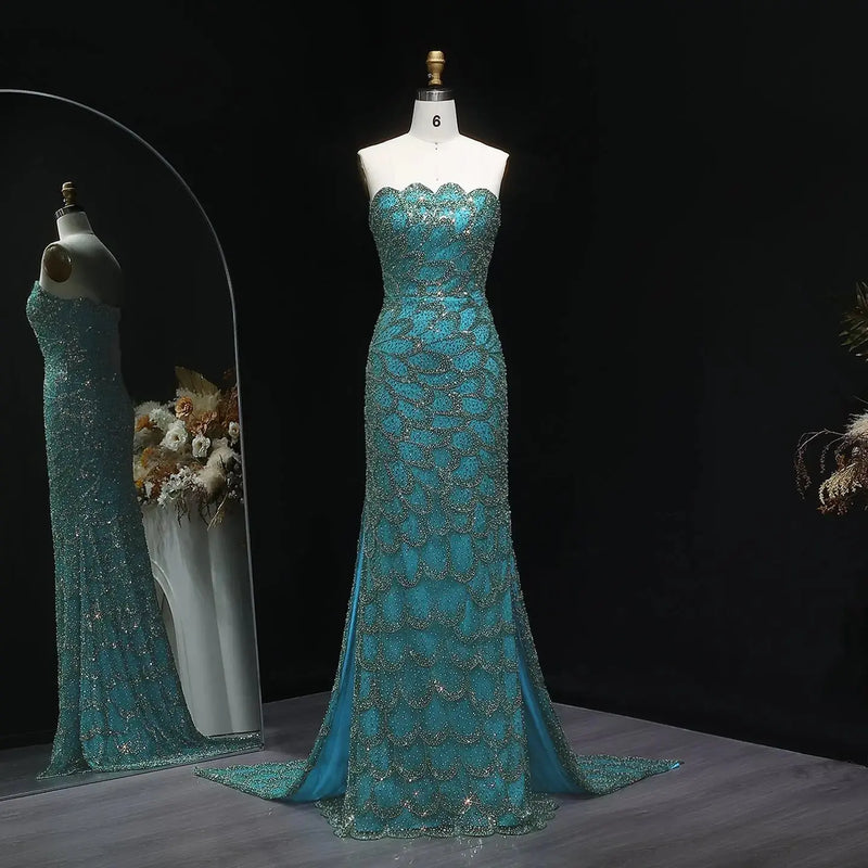 Elegant Strapless Emerald Green Evening Dress SS601 