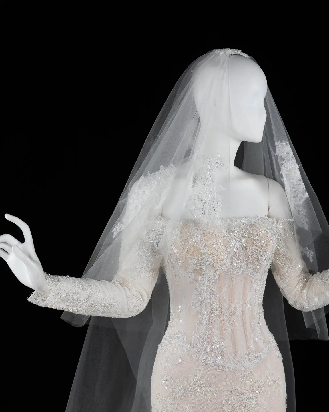 Off White Long Sleeve Lace Mermaid Wedding Dress-6
