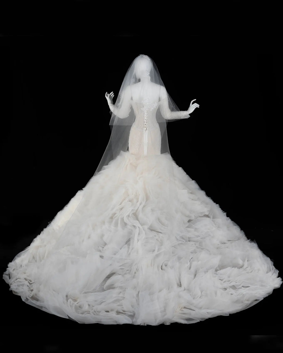Off White Long Sleeve Lace Mermaid Wedding Dress-9
