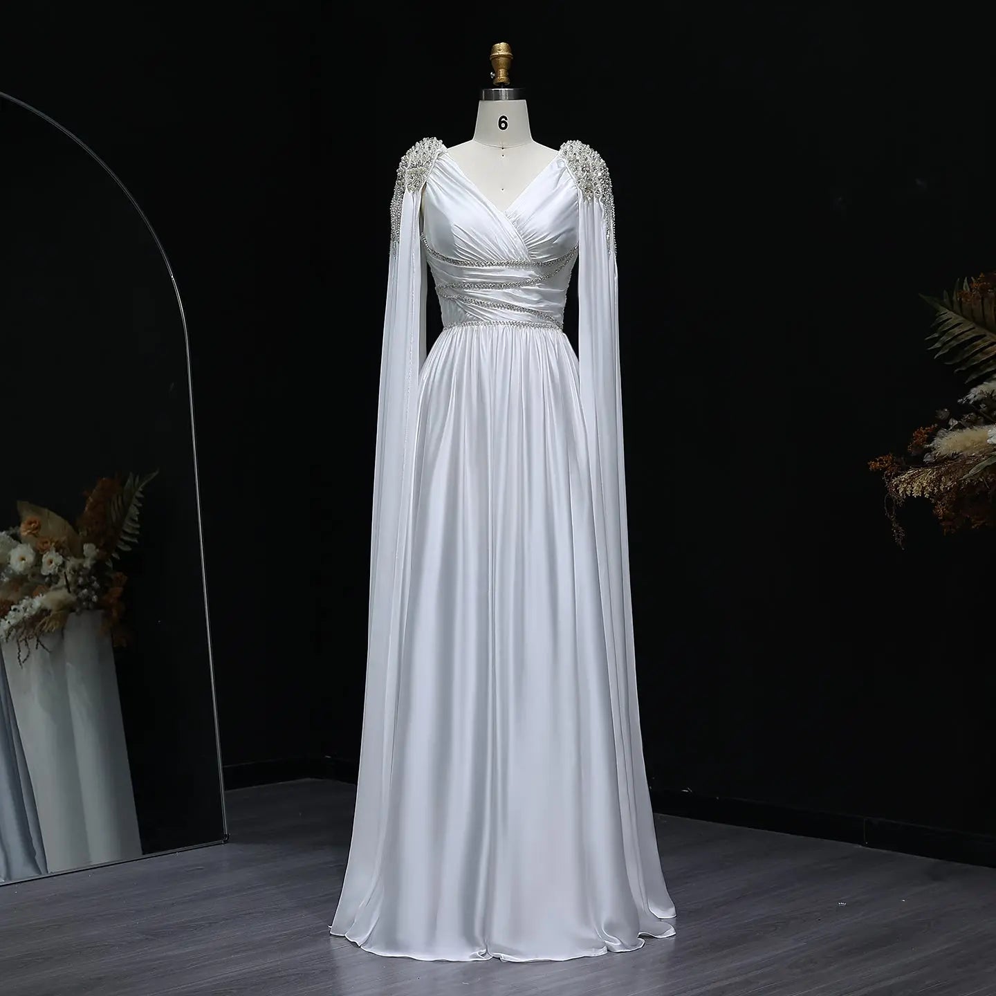 Luxury Crystal Rose Gold Evening Dress with Cape SS589 - SHARONSAID