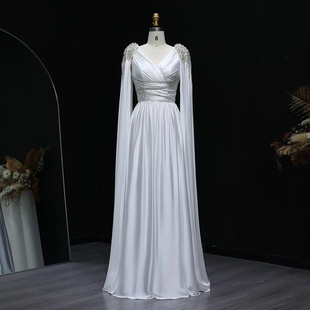 Luxury Crystal Rose Gold Evening Dress with Cape SS589 Luxury Crystal Rose Gold Evening Dress with Cape SS589