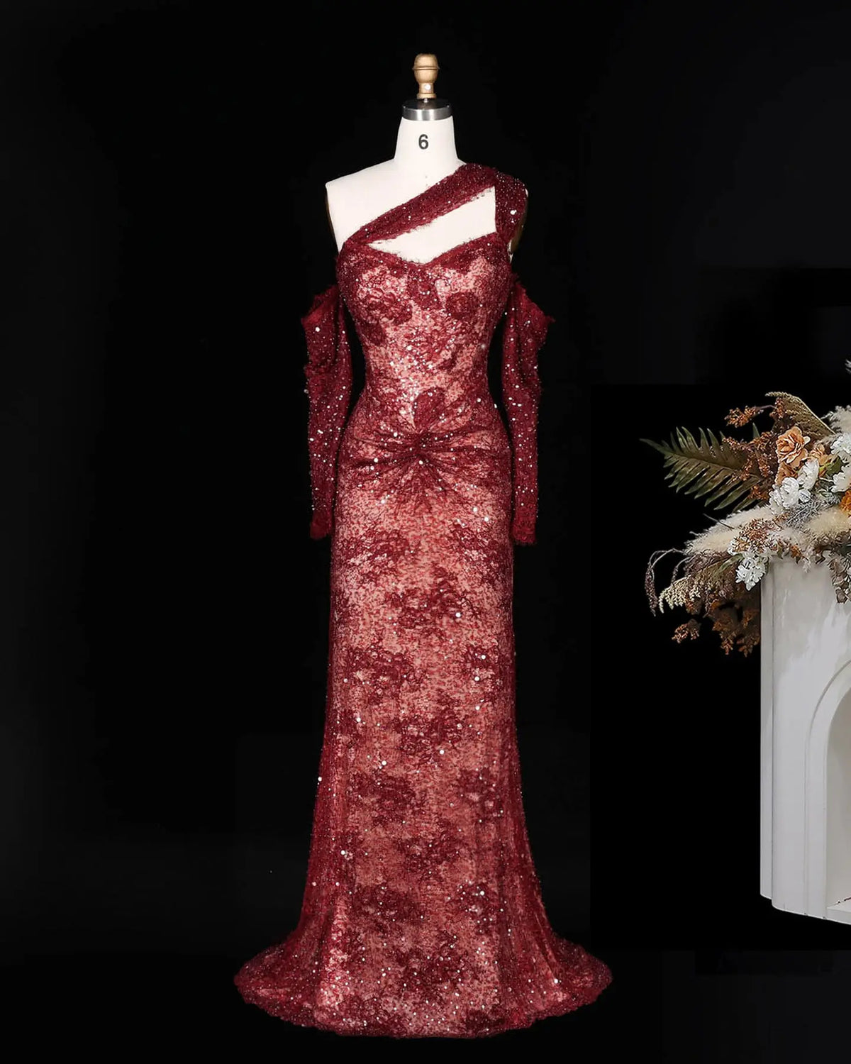 Wine Red One Shoulder Evening Dress SS623