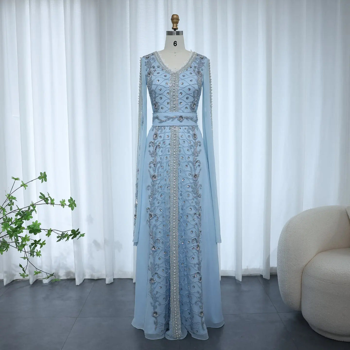Luxury Moroccan Kaftan Blue Long Sleeve Evening Dress SS404 - SHARONSAID Luxury Moroccan Kaftan Blue Long Sleeve Evening Dress SS404 - SHARONSAID