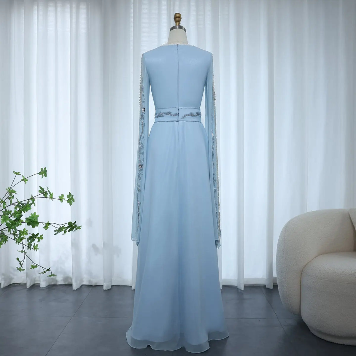 Luxury Moroccan Kaftan Blue Long Sleeve Evening Dress SS404 - SHARONSAID Luxury Moroccan Kaftan Blue Long Sleeve Evening Dress SS404 - SHARONSAID