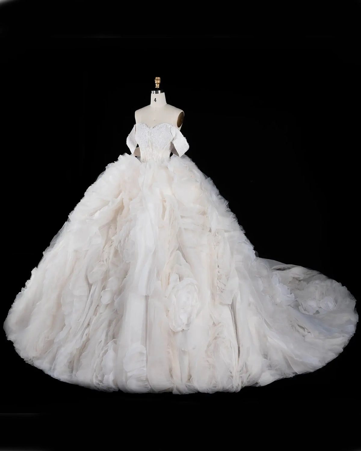Off White Lace Corset Tiered Ruffle Tulle Wedding Dress-4