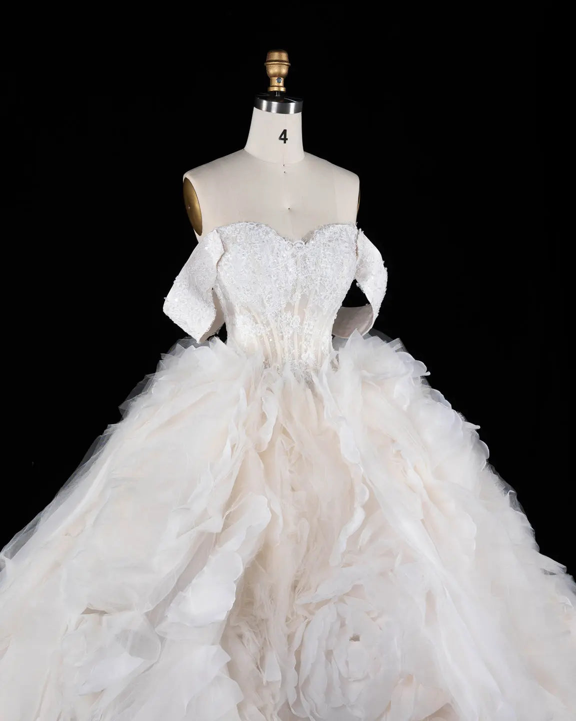 Off White Lace Corset Tiered Ruffle Tulle Wedding Dress-6