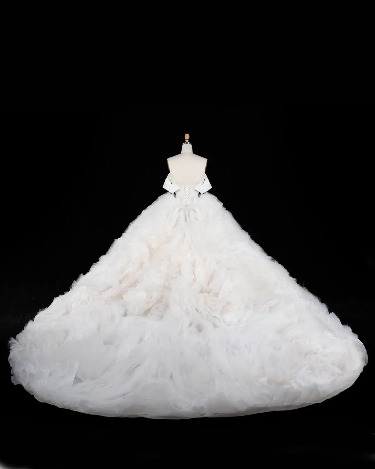 Off White Lace Corset Tiered Ruffle Tulle Wedding Dress-11