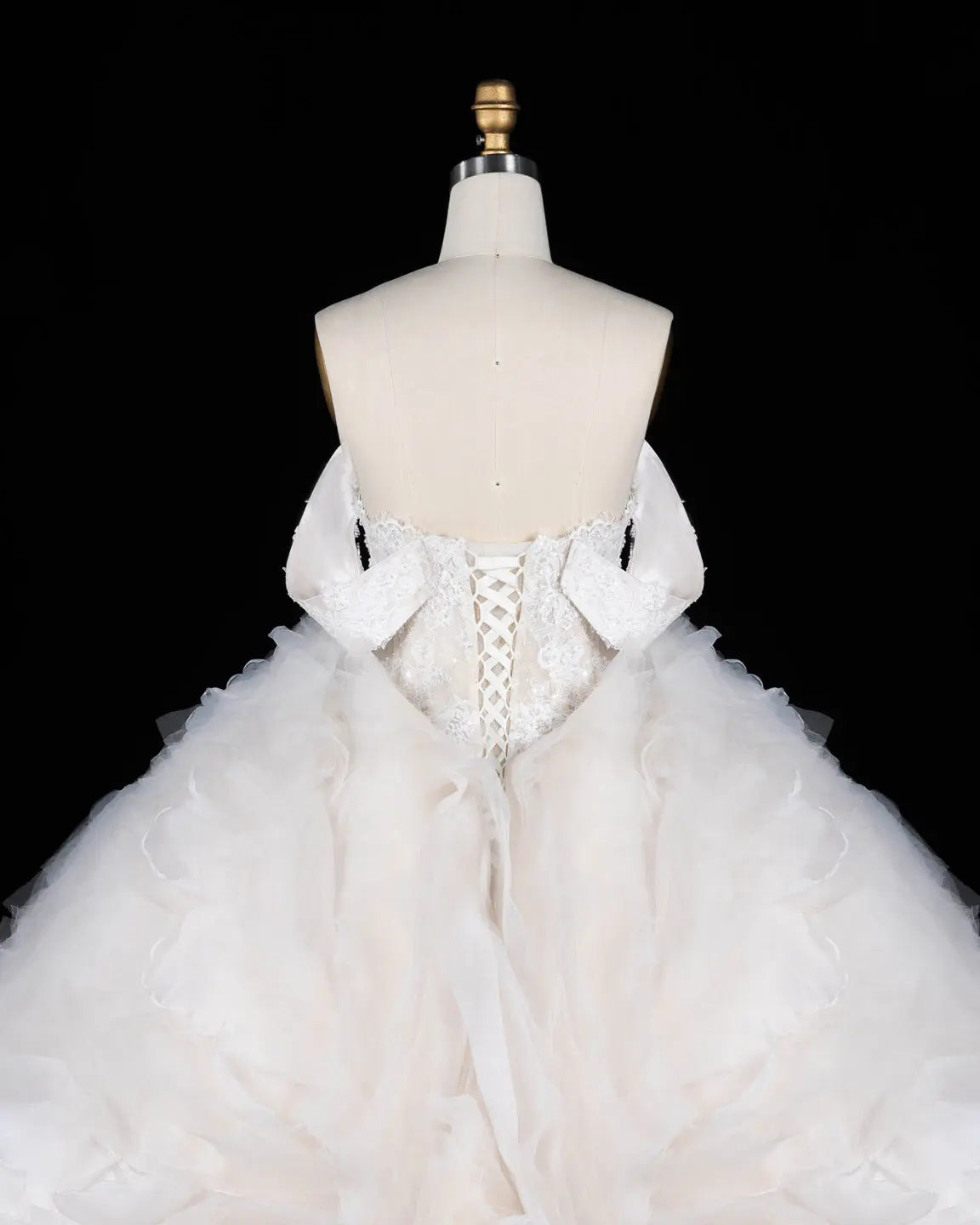 Off White Lace Corset Tiered Ruffle Tulle Wedding Dress-9