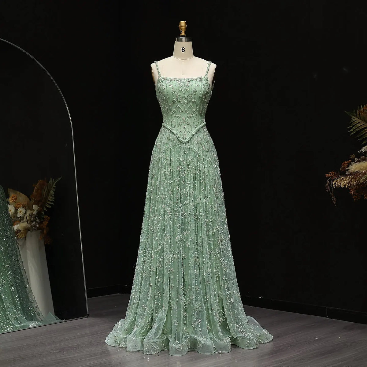 Luxury Sage Green Spaghetti A-Line Evening Dress SS693 Luxury Sage Green Spaghetti A-Line Evening Dress SS693
