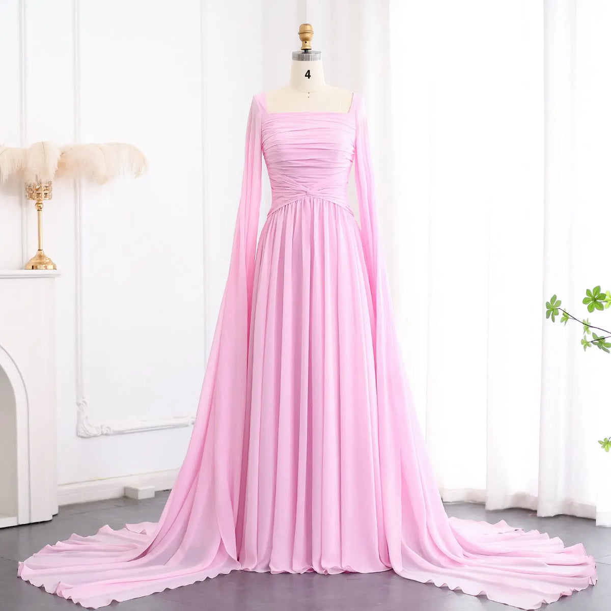 elegant chiffon evening dresses Elegant Red Chiffon Evening Dresses with Cape Sleeves SF032