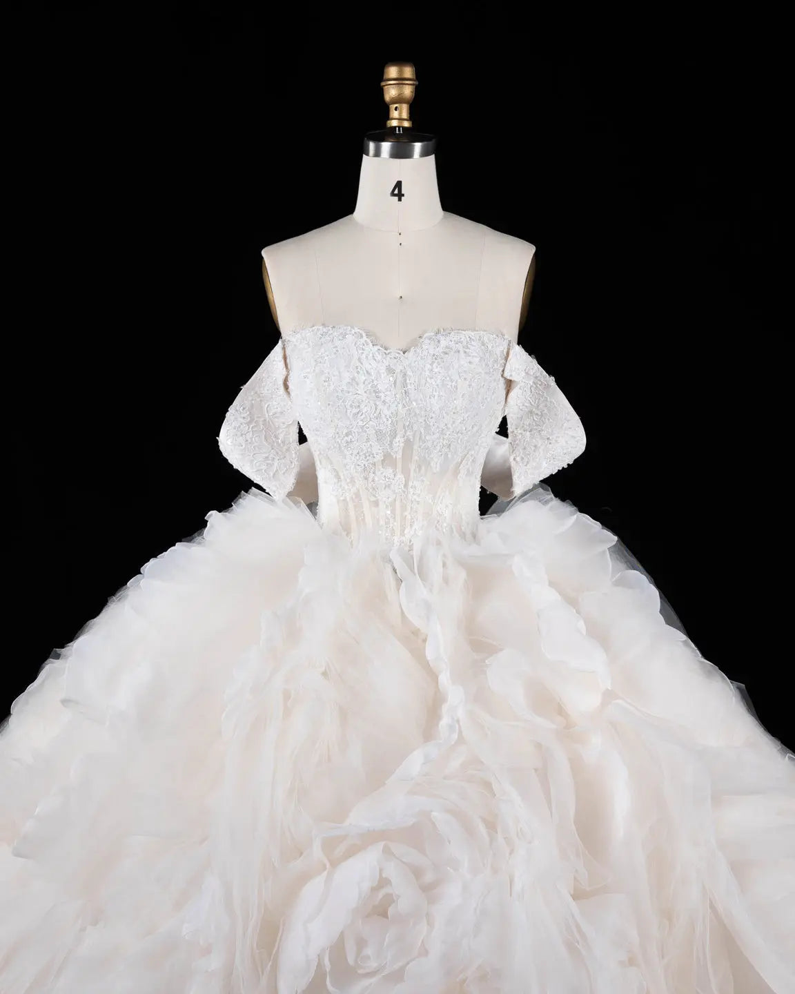 Off White Lace Corset Tiered Ruffle Tulle Wedding Dress-10