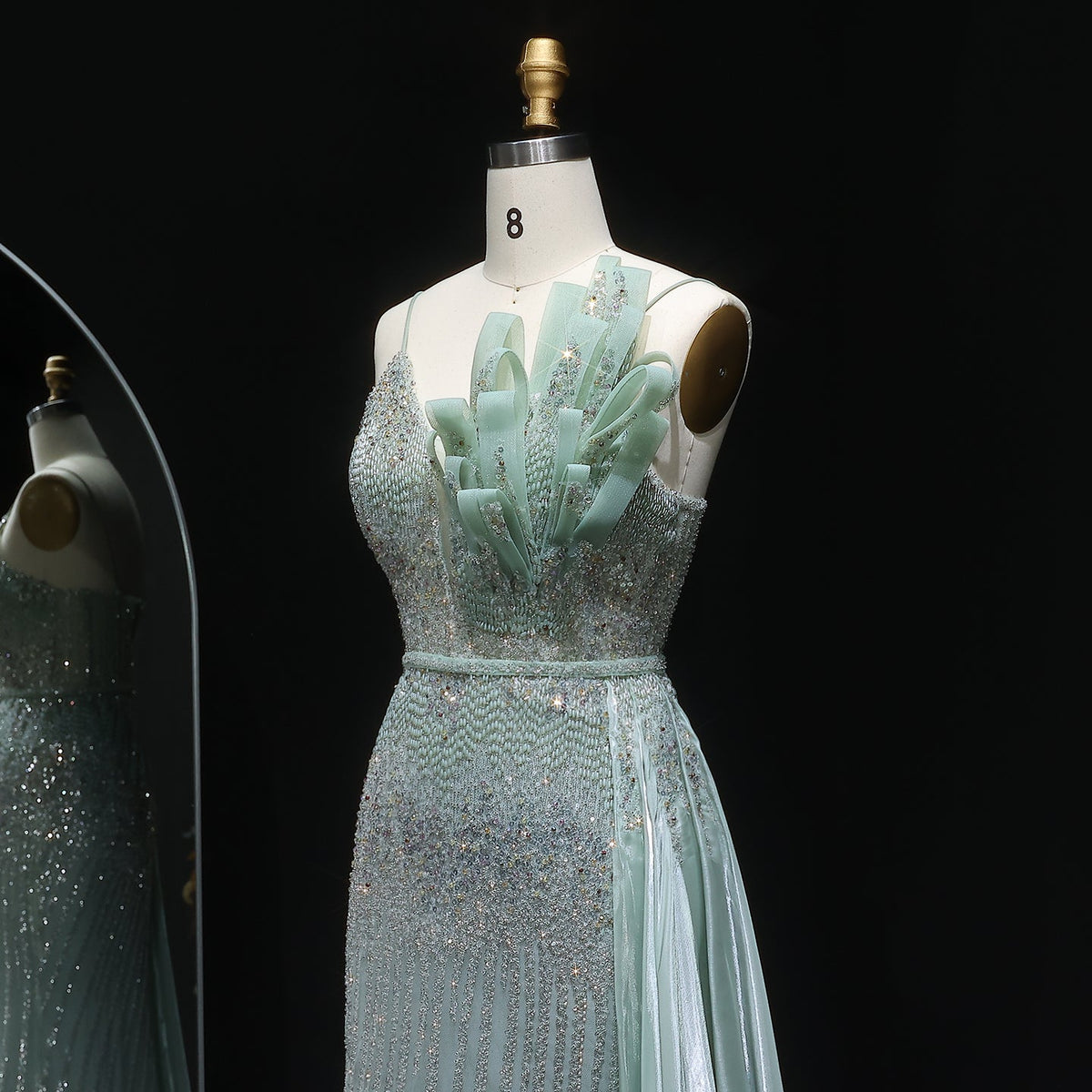 Luxury Beige Beaded Mermaid Evening Dress with Overskirt SS094