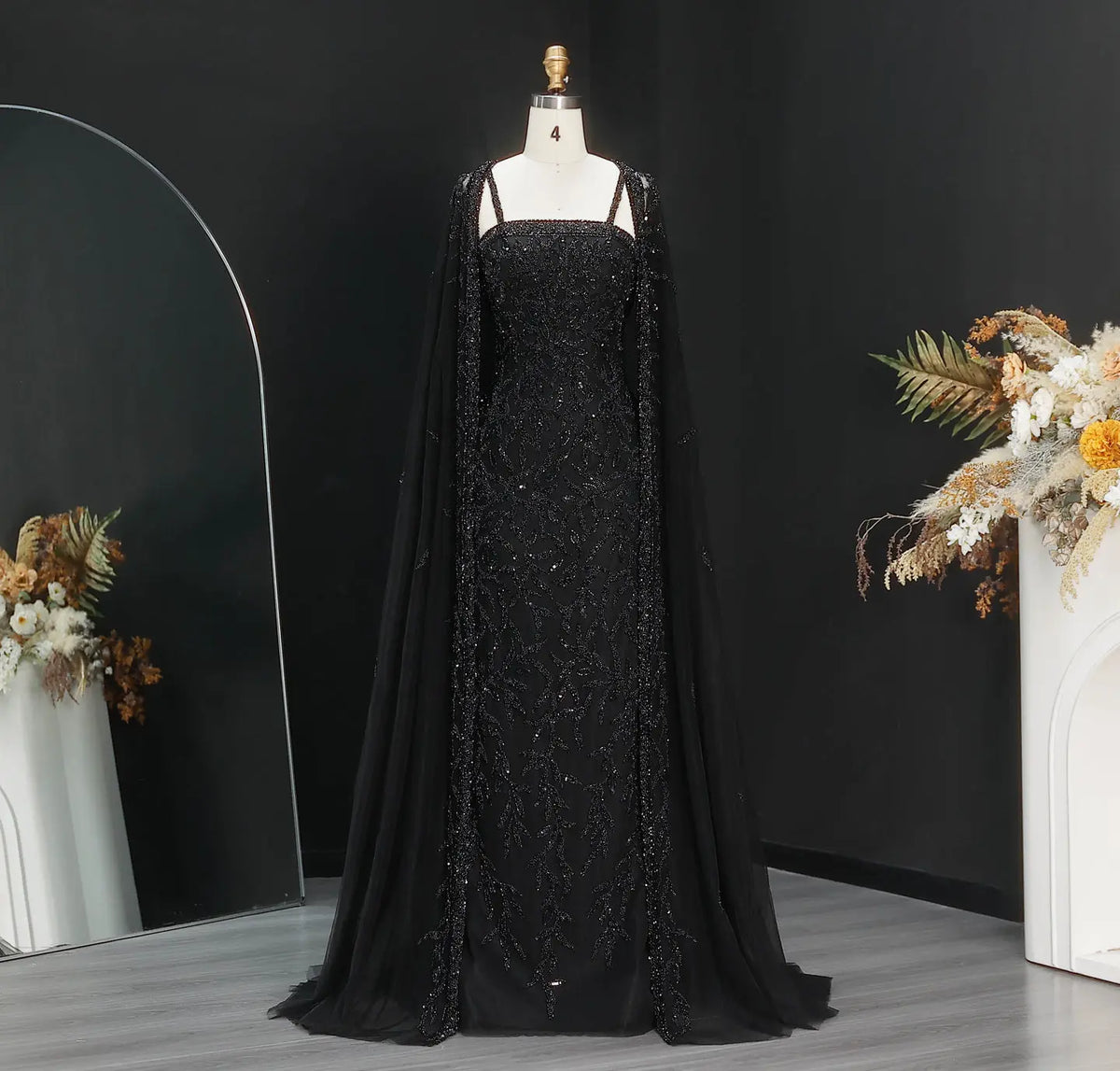 Elegant Pink Beaded Evening Gown with Sheer Cape SS393 