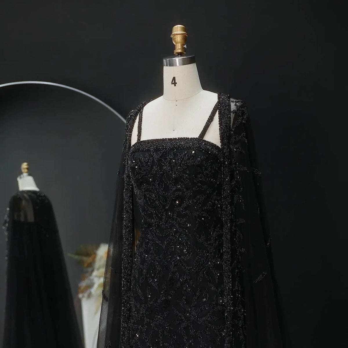 Elegant Pink Beaded Evening Gown with Sheer Cape SS393 