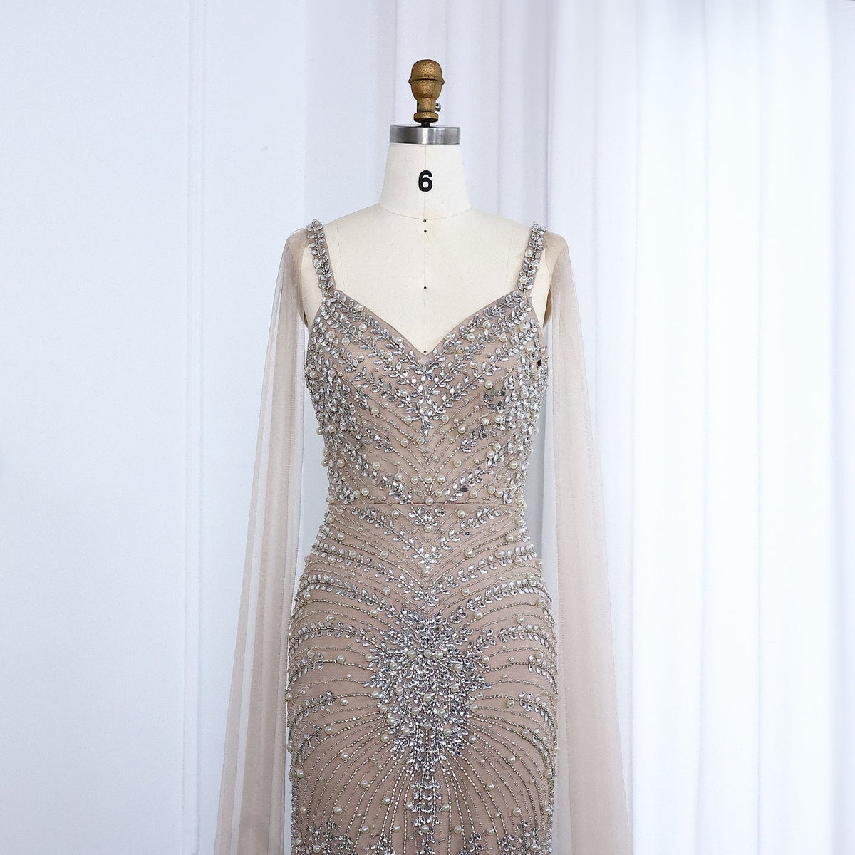 Luxury Rhinestones Silver Nude Spaghetti Evening Dress SS188