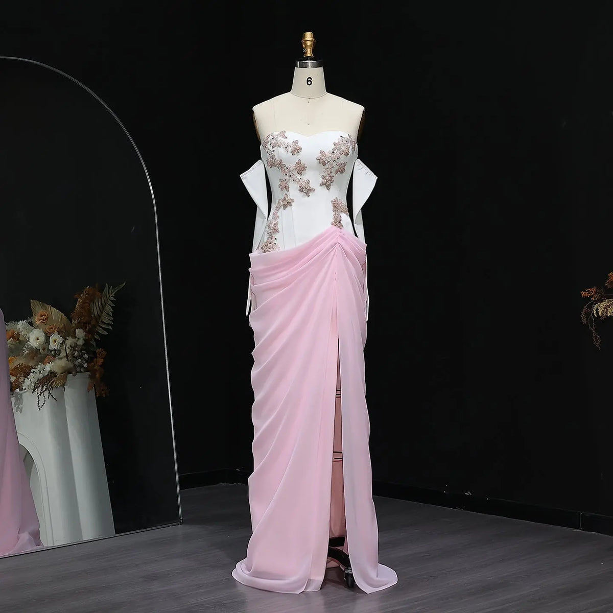 Elegant Pink 3D Flowers Strapless Evening Dresses SS259 – SHARONSAID