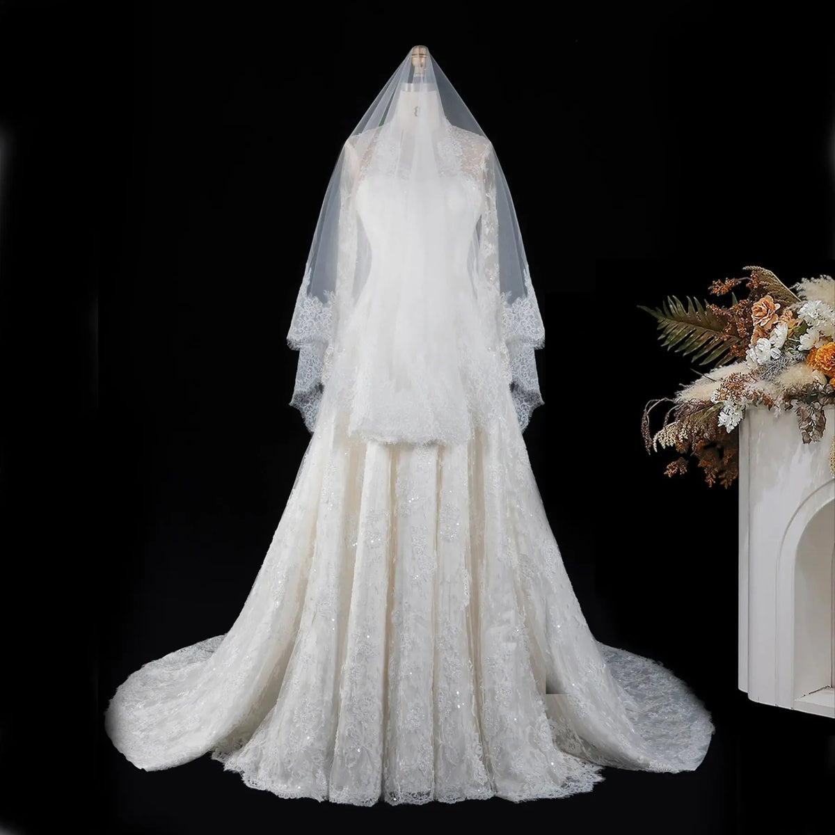 Off White Long Sleeve Tulle Wedding Dress SW672-2