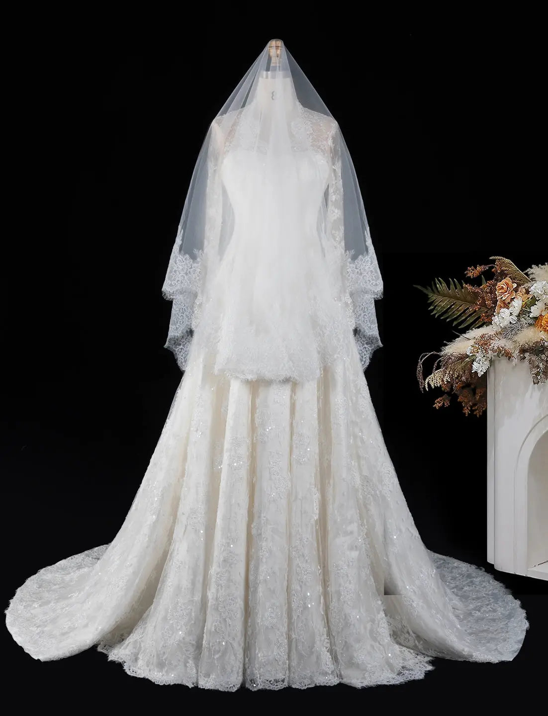 Off White Long Sleeve Tulle Wedding Dress SW672-3